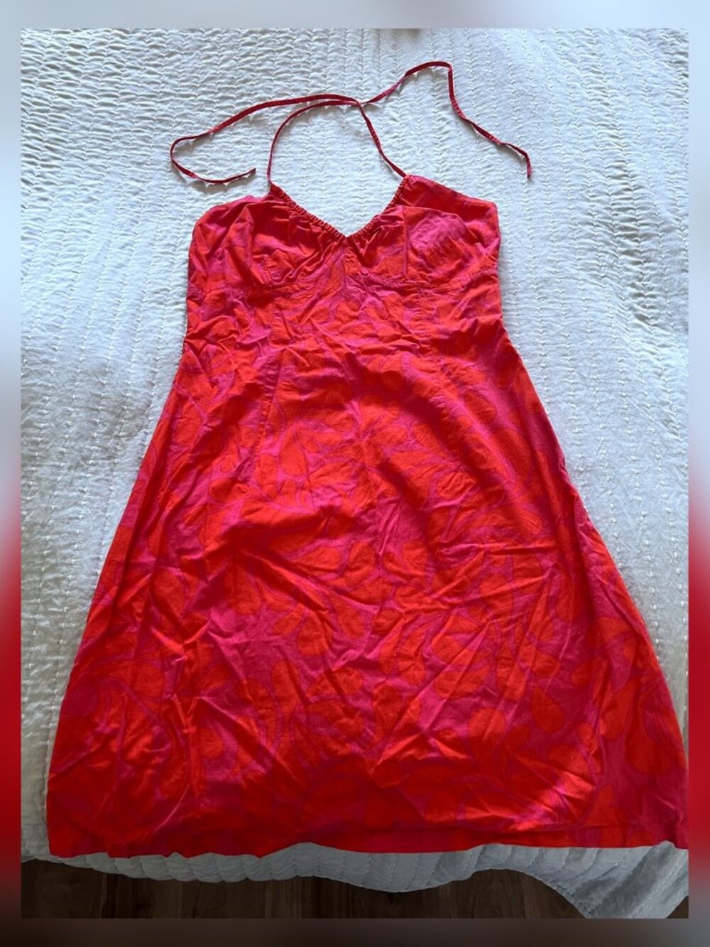 H&M Red Shirred Tie Shoulder Top US 10